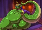 anthro anus balls butt clothing genitals green_body male presenting raised_tail robe tail tail_anus tongue tongue_out klent activision crash_bandicoot_(series) komodo_joe komodo_dragon lizard monitor_lizard reptile scalie hi_res