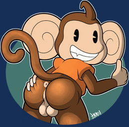 anthro anus backsack balls big_butt big_head bottomless butt clothed clothing genitals gesture hand_gesture huge_head looking_at_viewer looking_back male presenting presenting_hindquarters simple_background smile solo thumbs_up transparent_background ikiki sega super_monkey_ball aiai haplorhine mammal monkey primate 2016 alpha_channel
