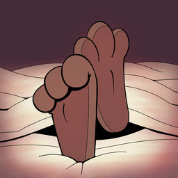 3_toes ambiguous_gender bed_covers bedding brown_body brown_fur curling_toes feet foot_focus fur paws purple_background simple_background solo toes toony toony_paws under_covers trevor-fox trevor-fox_(character) mammal mouse murid murine rodent 1:1 hi_res