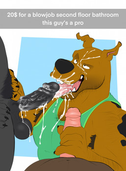 anthro anthro_on_anthro armpit_hair balls bodily_fluids body_hair caption chest_hair clothing cum cum_on_chest cum_on_face cum_on_shirt erection facial_hair genital_fluids genitals glans group group_sex handjob humanoid_genitalia humanoid_penis licking male male/male navel oral penile penis penis_lick prostitution pubes sex shirt simple_background solo_focus submissive submissive_male tank_top text threesome tongue topwear vein veiny_penis doost hanna-barbera scooby-doo_(series) snapchat scooby-doo canid canine canis domestic_dog great_dane mammal mastiff molosser 2024 english_text hi_res