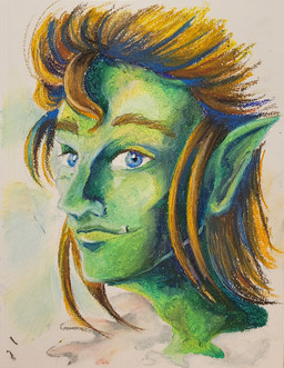bard blue_eyes brown_eyebrows brown_hair cheek_scar closed_smile eyebrows facial_scar fur_trim_(clothing) green_eyes green_lips grey_background hair humanoid_pointy_ears light lips looking_at_viewer male male_humanoid mouth_closed not_furry pointy_ears scar short_hair simple_background smile smiling_at_viewer solo tusks randomthunk dungeons_and_dragons hasbro oxventure wizards_of_the_coast dob_(oxventure) half-orc humanoid 2025 colored english_description headshot_portrait hi_res lighting oil_pastel_(artwork) pastel_(artwork) portrait shaded traditional_media_(artwork)