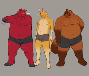 anthro barefoot belly black_boxer_briefs black_clothing black_underwear boxer_briefs boxer_briefs_only brown_body brown_fur bulge clothed clothing feet fur group male moobs navel nipples orange_body orange_fur overweight overweight_male pupils slit_pupils topless trio underwear underwear_only krunnnnnch animal_crossing nintendo crazy_redd rasher_(animal_crossing) tom_nook_(animal_crossing) canid canine fox mammal raccoon_dog suid suine sus_(pig) tanuki wild_boar hi_res