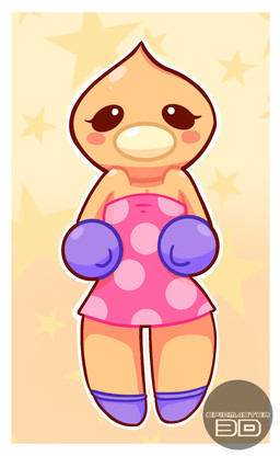 anthro black_eyes blush clothing dress female footwear gloves handwear looking_at_viewer not_furry orange_body pattern_background shoes simple_background solo star-shaped_background star_polygon epicmaster3d mario_bros nintendo super_mario_sunshine strollin'_stu waddling_head hi_res