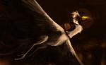 2018 absurd_res alternative_fashion avian beak bird crane_(bird) digital_media_(artwork) feathered_wings feathers feral flying gruiform hi_res ink-leviathan solo steampunk wings
