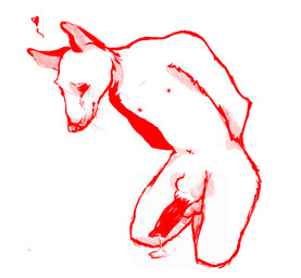 anthro balls bdsm bondage bound genitals hands_behind_back intersex kneeling male nipples nude orgasm solo rabidavore hybrid hi_res sketch