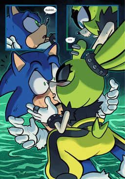 anthro belt blue_eyes blush bodily_fluids bottomwear butt clothing dialogue duo ear_piercing ellipsis eyes_closed female gloves green_eyes hair hand_on_face handwear kissing male male/female open_mouth pants piercing pinned pinned_arms pinned_to_ground ponytail pupils small_pupils speech_bubble straddling sweat tail teeth topwear water wide_eyed devarts idw_publishing sega sonic_the_hedgehog_(comics) sonic_the_hedgehog_(idw) sonic_the_hedgehog_(series) sonic_the_hedgehog surge_the_tenrec afrosoricid eulipotyphlan hedgehog mammal tenrec 2024 comic monochrome