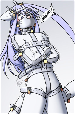 belt belt_buckle blush bondage_clothing bondage_gear bound buckle clothing femboy gag gagged gagged_talk hair lock male muzzle_(object) padlock purple_eyes purple_hair restraints sensory_deprivation shaking simple_background solo straitjacket tail tail_tied trembling white_background white_clothing alodo_(artist) alodo_(character) animal_humanoid cat_humanoid felid felid_humanoid feline feline_humanoid humanoid mammal mammal_humanoid 2026 signature