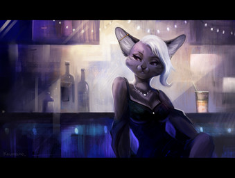 alcohol anthro beverage black_bars dark ear_piercing female industrial_piercing jewelry lights moody piercing solo keumano jetta_(nicnak044) felid feline mammal serval letterbox