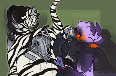 animal_genitalia anthro anus big_anus blush butt duo equine_anus equine_genitalia exhaust exhaust_pipe exhaust_smoke fart feral genitals horn huge_anus machine maintenance male male/male oil presenting presenting_anus puffy_anus raised_tail smoke_from_anus soot stripes tail tools wrench travesseiro cade_(travesseiro) zelko equid equine felkin horned_humanoid horse humanoid hybrid mammal robot robot_feral zebra hi_res