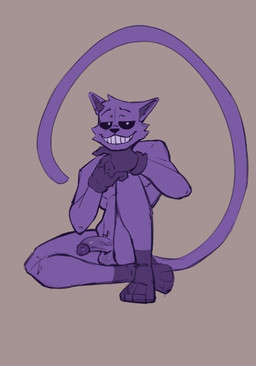 anthro balls black_sclera clothing fur fur_markings genitals gloves grey_background half-closed_eyes handwear humanoid_genitalia humanoid_penis long_tail male markings narrowed_eyes penis purple_body purple_fur purple_penis simple_background smile solo tail vein veiny_penis dekaku_inu mob_entertainment poppy_playtime smiling_critters catnap_(poppy_playtime) domestic_cat felid feline felis mammal 2024