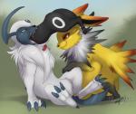 ambiguous_gender belly big_belly bodily_fluids feral fur group oral_vore saliva swallowing teeth tongue vore nummynumz nintendo pokemon anthony_(tero-dragon) fan_character flux_the_jolteon raven_(ethandarkeco) absol canid canine eeveelution generation_1_pokemon generation_2_pokemon generation_3_pokemon jolteon mammal pokemon_(species) umbreon 2017