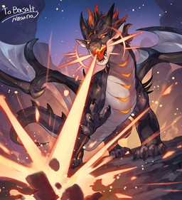 breath_powers claws destruction elemental_manipulation embers feral fire fire_breathing fire_manipulation horn laser macro male open_mouth paws solo tail wings nasuno_posi mythology basalt_(basaltdragon) dragon mythological_creature mythological_scalie scalie