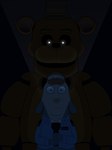 2024 absurd_res animatronic anthro bear behind_another black_bow_tie black_clothing black_eyes black_hat black_headwear black_nose black_sclera black_top_hat blue_bottomwear blue_clothing blue_pants blue_shirt blue_topwear blue_uniform bottomwear bow_tie brown_body brown_ears brown_fur canid canine canis clothing crossover darkness digital_media_(artwork) dog_(robot_dreams) domestic_dog duo five_nights_at_freddy's flashlight freddy_(fnaf) front_view fur glistening glistening_eyes hat headgear headwear hi_res holding_flashlight holding_object itsme_hilo looking_at_another machine male mammal multicolored_body pants red_nose robot robot_anthro robot_dreams scottgames security security_guard shirt size_difference standing text text_on_clothing text_on_hat text_on_headwear top_hat topwear two_tone_body uniform white_eyes