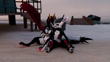 anthro duo female male male/female pokrik alberarts_(modeler) mythology kiraraoor pokrik_(pokrik_hellhound) canid canid_demon canine canis demon domestic_dog hellhound hyena hyenid_(species) mammal mythological_canine mythological_creature rexouium wolf 16:9 3d_(artwork) absurd_res digital_media_(artwork) hi_res widescreen