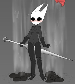 2_toes 4_fingers anthro biped black_body black_exoskeleton black_eyes blush blush_lines bodily_fluids breasts butt butt_from_the_front clothing dress embarrassed empty_eyes exoskeleton eyelashes featureless_breasts feet female female_anthro fingers flying_sweatdrops front_view genitals grey_body grey_exoskeleton grey_vulva holding_object hornet's_needle humanoid_genitalia humanoid_vulva medium_breasts mouthless multicolored_body multicolored_exoskeleton navel non-mammal_breasts non-mammal_navel nude nude_anthro nude_female red_clothing red_dress solo standing sweat sweatdrop toes vulva white_body white_exoskeleton wind whitebats hollow_knight_(franchise) team_cherry hornet_(hollow_knight) arthropod insect 2025 hi_res