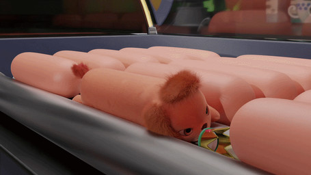blinking brown_body brown_eyes brown_fur brown_nose crown female feral floppy_ears food fur headgear hot_dog long_body meat orange_ears orange_tail quadruped rolling sausage smile solo tail teeth doublestuffed doublestuffed_(modeler) hot_dog_princess canid canine food_creature mammal 3d_(artwork) animated blender_(artwork) digital_media_(artwork)