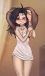 anthro clothing female freckles hair long_hair nightgown white_nightgown elronya ronya lagomorph leporid mammal rabbit