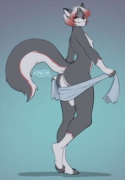 anthro biped butt claws countershade_torso countershading feet fingers fur hair looking_at_viewer male nude nude_anthro nude_male simple_background smile solo standing tail toes kittydee canid canine mammal 2026 digital_drawing_(artwork) digital_media_(artwork) hi_res