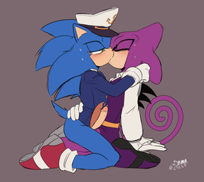 anthro blue_body blush bodily_fluids clothing curling_tail dripping duo erection eyes_closed frottage genital_fluids genitals glans gloves grey_background handwear hat headgear headwear horn humanoid_genitalia humanoid_penis kissing kneeling long_tail male male/male peaked_cap penile penis penises_touching precum precum_drip purple_body sex simple_background tail toodamncycle sega sonic_the_hedgehog_(series) the_murder_of_sonic_the_hedgehog espio_the_chameleon sonic_the_hedgehog chameleon eulipotyphlan hedgehog lizard mammal reptile scalie 2026 absurd_res digital_drawing_(artwork) digital_media_(artwork) hi_res