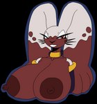 alpha_channel anthro areola big_breasts big_ears breasts brown_areola brown_body brown_ear_tips brown_fur brown_nipples buckteeth collar diggersby dipstick_ears eyelashes female floppy_ears fur generation_6_pokemon grey_body grey_fur hi_res huge_breasts lop_ears manyulagroovemeister multicolored_ears nintendo nipples pink_eyes pokemon pokemon_(species) simple_background solo teeth transparent_background whiskers