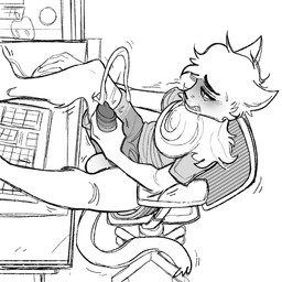 anthro arm_tuft balls barefoot biped bodily_fluids bottomwear clenched_teeth clothed clothing computer computer_mouse cum cumshot desk ejaculation elbow_tuft electronics erection fangs feet fur furniture genital_fluids genitals head_tuft high-angle_view holding_penis humanoid_genitalia humanoid_penis keyboard legs_up long_penis looking_forward looking_pleasured male masturbation neck_tuft orgasm orgasm_face partially_clothed penile penile_masturbation penis penis_poking_out penis_through_leghole plantigrade shaking shirt shorts side_view sitting snout solo sweat t-shirt table teeth topwear trembling tuft kaboozey andy_(kaboozey) domestic_cat felid feline felis mammal 2019 digital_media_(artwork) greyscale hi_res monochrome
