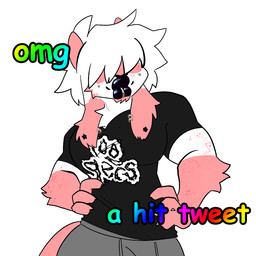 alternative_fashion anthro big_muscles big_pecs black_lips bottomwear clothing ear_piercing ear_ring emo facial_piercing fur grey_sweatpants hair hair_over_eyes hands_on_hips humor lip_piercing lip_ring lips male muscular pants pecs piercing pink_body pink_fur ring_piercing shirt silly simple_background solo sweatpants thick_lips topwear white_background white_body white_fur white_hair midnite_fsnax rox_(midnite_fsnax) mammal 1:1 meme trans_(lore) trans_man_(lore)