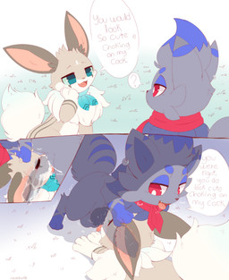 animal_genitalia animal_penis balls balls_deep black_knot black_penis blue_body blue_eyes blue_fur blue_kerchief blue_neckerchief blue_pupils blush blush_lines bodily_fluids brown_body brown_ears brown_fur canine_genitalia canine_penis choice_scarf clothing cum cum_in_mouth cum_inside cute_fangs deep_throat dialogue duo ear_markings ear_piercing earwear erection eyes_closed face_fucking fangs fellatio feral feral_on_feral feral_penetrated feral_penetrating feral_penetrating_feral fluffy fluffy_tail fur fur_markings fur_tuft genital_fluids genitals grey_body grey_fur interspecies irrumatio kerchief kerchief_only knot knotted_penis knotting leg_markings male male/male male_penetrated male_penetrating male_penetrating_male markings mostly_nude narrowed_eyes neckerchief neckerchief_only neckwear neckwear_only onomatopoeia open_mouth oral oral_knotting oral_penetration paws penetration penile penile_penetration penis penis_in_mouth piercing pupils quadruped red_kerchief red_neckerchief saliva scarf sex small_but_hung socks_(marking) sound_effects speech_bubble sucking tail tan_body tan_fur teeth text tongue tongue_out tongue_out_fellatio translucent translucent_penetration translucent_penis tuft white_body white_fur white_pupils x-ray_view plattyneko nintendo pokemon kappa_(kal) zero_(elliectric) canid canine eevee generation_1_pokemon generation_5_pokemon mammal pokemon_(species) zorua 2024 absurd_res artist_name comic digital_drawing_(artwork) digital_media_(artwork) english_text hi_res signature