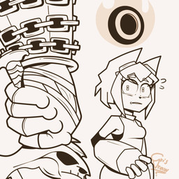 anthro armor bladed_weapon bodily_fluids button_prompt chain circle_button clothed clothed_anthro clothed_female clothing duo eyewear eyewear_on_head female female_anthro female_focus fur gameplay_mechanics gesture goggles goggles_on_head hand_gesture imminent_death looking_at_another looking_back looking_back_at_another male mostly_offscreen_character muscular scared snout sweat sweatdrop vambrace wide_eyed cris_drawyt circle_prompt_(god_of_war) european_mythology gameoverse glitch_productions god_of_war greek_mythology mythology playstation sony_corporation sony_interactive_entertainment kit_bodega kratos domestic_cat felid feline felis human mammal 1:1 black_and_white crossover line_art monochrome