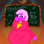 anthro big_breasts big_butt breast_hug breast_squish breasts butt chalkboard clothing curvy_figure detailed_background dialogue dress duo eyelashes female hair hourglass_figure hug huge_breasts huge_butt information_board larger_female multicolored_body multicolored_scales orange_body orange_scales pink_body pink_hair pink_scales scales simple_eyes size_difference smile squish student teacher teacher_and_student text thick_thighs tongue voluptuous wide_hips yellow_body yellow_scales 3barts freddi_fish_(series) humongous_entertainment freddi_fish mrs._croaker fish marine 1:1 2019 8k absurd_res digital_media_(artwork) english_text hi_res