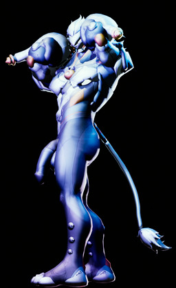 anthro balls biped black_body black_penis butt feet flaccid genitals glistening glistening_body glistening_eyes grey_body hands_behind_head humanoid_genitalia long_penis machine male mane metallic_body multicolored_body muscular muscular_anthro muscular_male nude penis pose side_view simple_background solo standing tail tail_tuft tuft white_mane wynter_faver mihoyo zenless_zone_zero banyue_(zenless_zone_zero) felid lion mammal pantherine robot robot_anthro 2026 3d_(artwork) blender_(artwork) digital_media_(artwork)