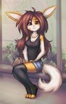 anthro bus_stop ear_piercing female freckles hair long_hair long_tail piercing solo tail elronya fan_character ronya suvi_(elronya) lagomorph leporid mammal rabbit hi_res