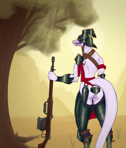 accessory albino anthro armband armor armwear athletic athletic_female back_muscles biceps butt clothed clothing desert fangs female grass gun headgear helmet knee_pads legwear light light_beam looking_away mountain muscular muscular_anthro muscular_female partially_clothed partially_clothed_anthro partially_clothed_female plant ranged_weapon rear_view red_eyes ribbons rifle sand sky solo standing straps sun sunlight tail teeth teeth_showing thigh_highs trapezius tree weapon luckeeart mythology animal_humanoid dragon dragon_humanoid humanoid lizard mythological_creature mythological_scalie reptile reptile_humanoid scalie scalie_humanoid absurd_res hi_res
