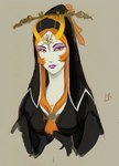 eyeshadow female hair humanoid looking_at_viewer makeup midna midna_(true_form) nintendo not_furry orange_hair red_eyes simple_background solo the_legend_of_zelda twili twilight_princess unknown_artist