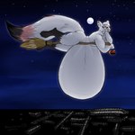 1:1 2023 absurd_res anthro basket belly big_belly broom broom_riding brutus_(pillowtummy) canid canine cleaning_tool container floating halloween hi_res holding_basket holding_container holding_object holidays huge_belly hyper hyper_belly light magic_user male mammal moon moonlight mythological_canine mythological_creature mythology night pillowtummy solo were werecanid werecanine werewolf witch