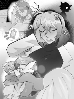 breasts clothing coat duo female female/female female_humanoid hug hypnosis lab_coat mind_control psychic_powers size_difference sweater tired topwear turtleneck working voremaxx nintendo pokemon gardevoir generation_3_pokemon human humanoid mammal pokemon_(species) 3:4