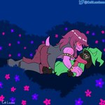 anthro duo female femboy forced hair hair_over_eyes lying male male/female size_difference stronger caliluminos deltarune undertale_(series) ralsei susie_(deltarune) 1:1 absurd_res hi_res