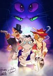 ambient_lighting anthro blush claws clothed clothing detailed_background duo eyes_closed floating_eyes gentleman gun hat headgear headwear male ranged_weapon smile weapon koko2unite lackadaisy dorian_zibowski sedgewick_sable domestic_cat felid feline felis mammal