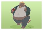 anthro belly belly_jiggle blonde_hair bodily_fluids brown_body brown_fur chicken_meat chubby_cheeks claws clothed clothing duly_noted food fur hair holding_food holding_ice_cream_cone holding_object hoodie ice_cream_cone jiggling looking_at_self male mammal meat moobs motion_lines obese obese_anthro obese_male overweight overweight_anthro overweight_male porcupine quill_hair quills_(anatomy) roast_chicken_leg rodent sid_(vibarexel) solo sound_effects sweat sweatdrop thick_thighs toe_claws topwear walking