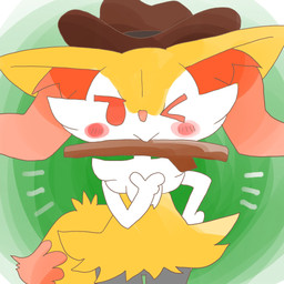 ambiguous_anthro ambiguous_gender anthro biped blush blush_stickers clothing cowboy_hat emanata gesture hand_gesture hand_on_hip hat hat_only headgear headgear_only headwear headwear_only looking_at_viewer mostly_nude mouth_closed no_pupils object_in_mouth one_eye_closed simple_background solo standing stick stick_in_mouth wink winking_at_viewer annyui0611 nintendo pokemon braixen canid generation_6_pokemon mammal pokemon_(species) 1:1 2024 digital_drawing_(artwork) digital_media_(artwork) hi_res japanese_description portrait three-quarter_portrait translated_description