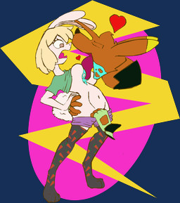 anthro bodily_fluids bottomwear bottomwear_down bottomwear_pull breast_lick breast_play breasts carrot clothed clothing clothing_pull drooling duo featureless_breasts female food heart_symbol legwear licking male male/female partially_clothed plant saliva shorts shorts_down shorts_pull stockings tongue vegetable chaoshetra one_piece carrot_(one_piece) cyote lagomorph leporid mammal rabbit absurd_res hi_res