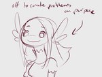 anthro casual_clothing female hair long_hair plotting smile solo text vongulli aubri amphibian axolotl marine mole_salamander salamander english_text monochrome sketch