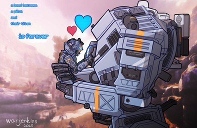 armor blue_body bracers clothing duo elbow_pads female hand_on_partner's_head headgear heart_symbol helmet holding_partner leaning machine male male/female mecha science_fiction shoulder_pads size_difference standing tactical_gear text uniform visor warjenkins electronic_arts respawn_entertainment titanfall pilot_(titanfall) human humanoid mammal robot absurd_res digital_media_(artwork) hi_res signature