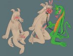 anthro balls duo erection foreskin genitals green_body humanoid_genitalia humanoid_penis male male/male nude partially_retracted_foreskin penis questionable_consent tan_body foulserpent bovid caprine demon goat lizard mammal reptile scalie