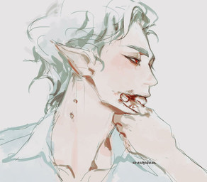 bite_mark bite_mark_on_neck blood blood_on_face blood_on_mouth bodily_fluids clothing fanged_bite_mark fanged_bite_mark_on_neck fangs frilly frilly_clothing hair humanoid_pointy_ears male not_furry pointy_ears red_eyes scar solo teeth white_hair saiprinsk baldur's_gate baldur's_gate_3 bioware dungeons_and_dragons electronic_arts hasbro larian_studios wizards_of_the_coast astarion_(baldur's_gate) elf humanoid vampire