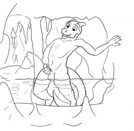 anthro balls bath bodily_fluids cave claws cum cumshot ejaculation erection foreskin genital_fluids genitals horn humanoid_genitalia humanoid_penis male masturbation nude open_mouth orgasm penile penile_masturbation penis smile solo teeth tongue water wet crystallos dungeons_and_dragons hasbro wizards_of_the_coast kobold reptile scalie 2014 line_art monochrome sketch unfinished
