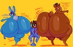 ambiguous_gender anthro big_butt blue_body brown_body butt chair clothing duo furniture male mask necktie nude nude_anthro red_cheeks shaking_butt size_difference tail text yoshuacomoyoshu five_nights_at_freddy's five_nights_at_freddy's_2 scottgames toy_bonnie_(fnaf) toy_freddy_(fnaf) bear lagomorph leporid mammal rabbit hi_res