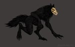 anthro black_body black_fur bone claws fluffy fluffy_tail fur male muscular muscular_anthro muscular_male noir simple_background skull skull_head solo tail zalasly scp_foundation scp-1471-a canid canine malo mammal monster hi_res