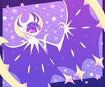 abstract_background ambiguous_gender anthro fangs looking_at_viewer pink_eyes purple_body solo star teeth wings prizma730 nintendo pokemon generation_7_pokemon legendary_pokemon lunala pokemon_(species) 2025 hi_res