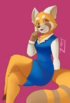 anthro bottomwear brown_eyes clothed clothing female fur pencil_skirt simple_background skirt solo hinzen aggretsuko sanrio retsuko ailurid mammal red_panda absurd_res hi_res