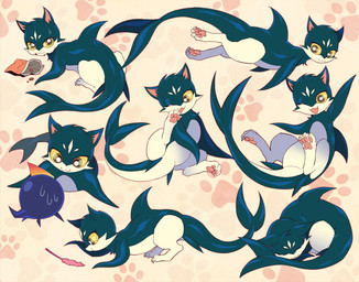 4_toes :3 ambiguous_gender bodily_fluids brown_eyes claws duo eating eye_contact eyes_closed feet feral fin fish_tail food foot_fetish foot_lick foot_play footprint humor licking looking_aside looking_at_another nude one_eye_closed open_mouth pawprint paws playing pun shark_fin size_difference sleeping smile sweat sweatdrop tail tail_fin toes tongue tongue_out visual_pun wink yellow_sclera shachi_(7380840) konami yu-gi-oh! cat_shark_(yu-gi-oh) rainbow_kuriboh aquatic domestic_cat duel_monster felid feline felis fish hybrid mammal shark